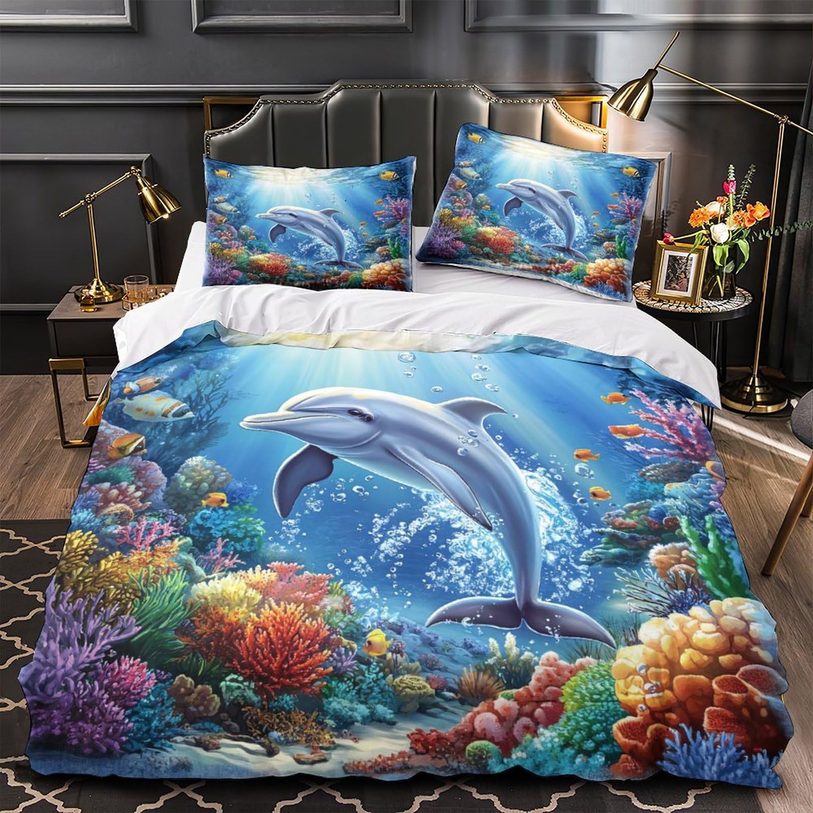 Housse de couette dauphins hypoallergénique ultra douce et résistante