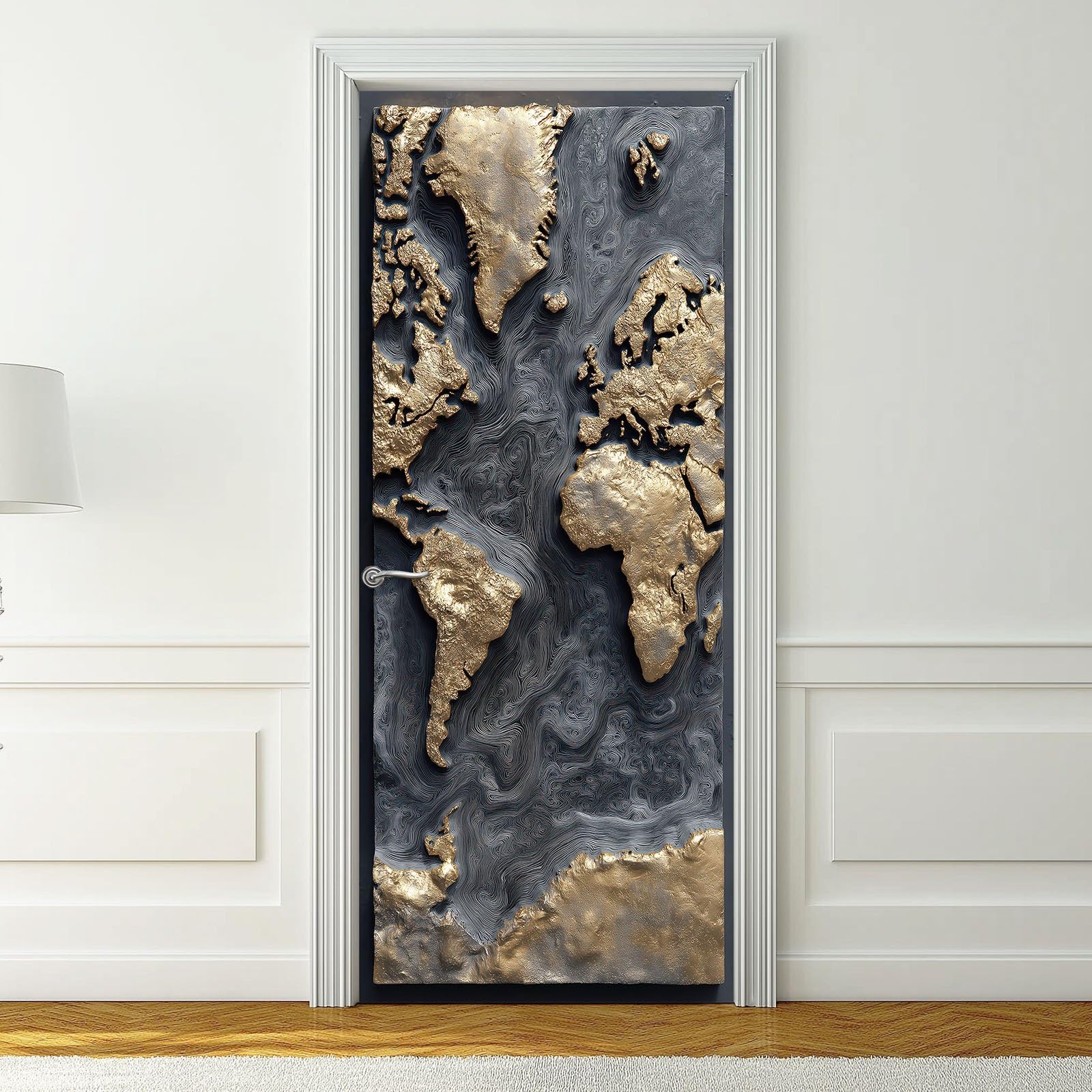 80 x 210 cm naklejka dekoracja drzwi, nowoczesna mapa przemysłowa mapa kontynent przybrzeżna naklejka ścienna na drzwi czarne złoto zdejmowane naklejki ścienne z PVC do sypialni salonu
