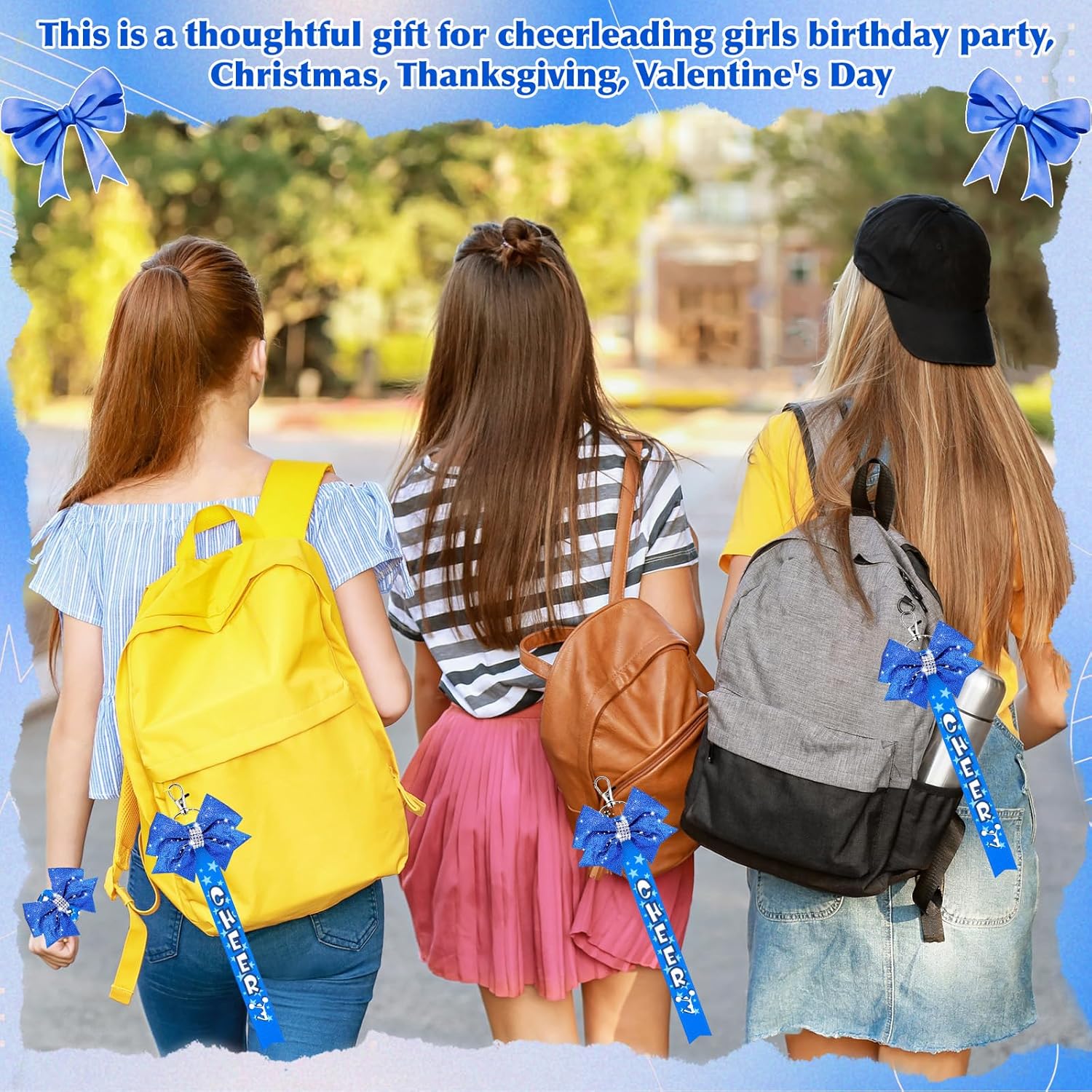 18 Pcs Cheer Ribbon Glitter Cheerleader Bow Keychain Cheerleading Pin Holder Accessories Gifts for Girls - Image 4