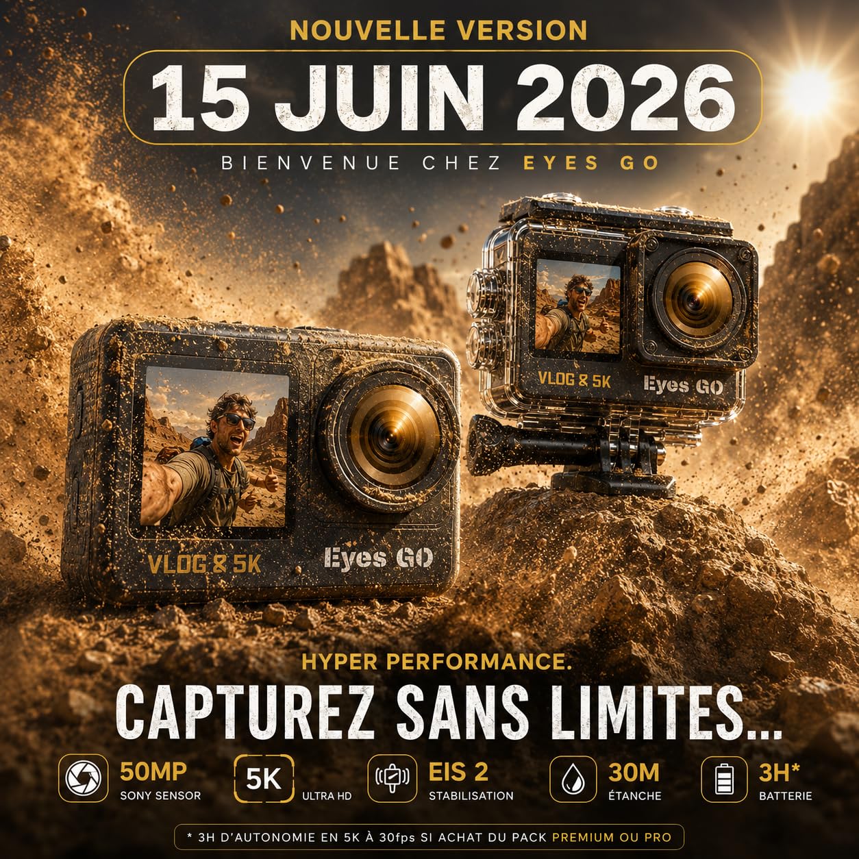 5K26 - Caméra Sport 5K30fps 4K60FPS 120FPS - 31 Accessoires - Photo 50MP - 2 Ecrans Tactile Vlog - Télécommande Micro 360° - Stabilisateur E.I.S 2.0 Étanche 30M - Carte SDXC 64GO - 2X1350mAh
