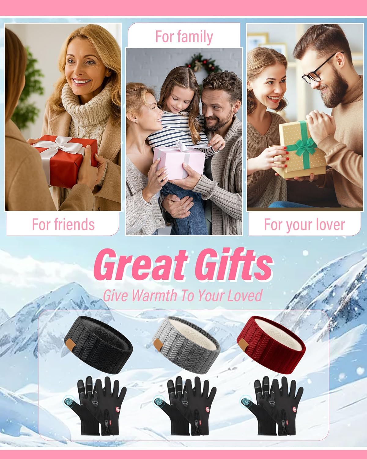 JaGely 6 Pieces Winter Headbands and Glove Set Warm Gift Fleece Lined Ear Muff Touchscreen Waterproof Running Glove Women Man - Image 7