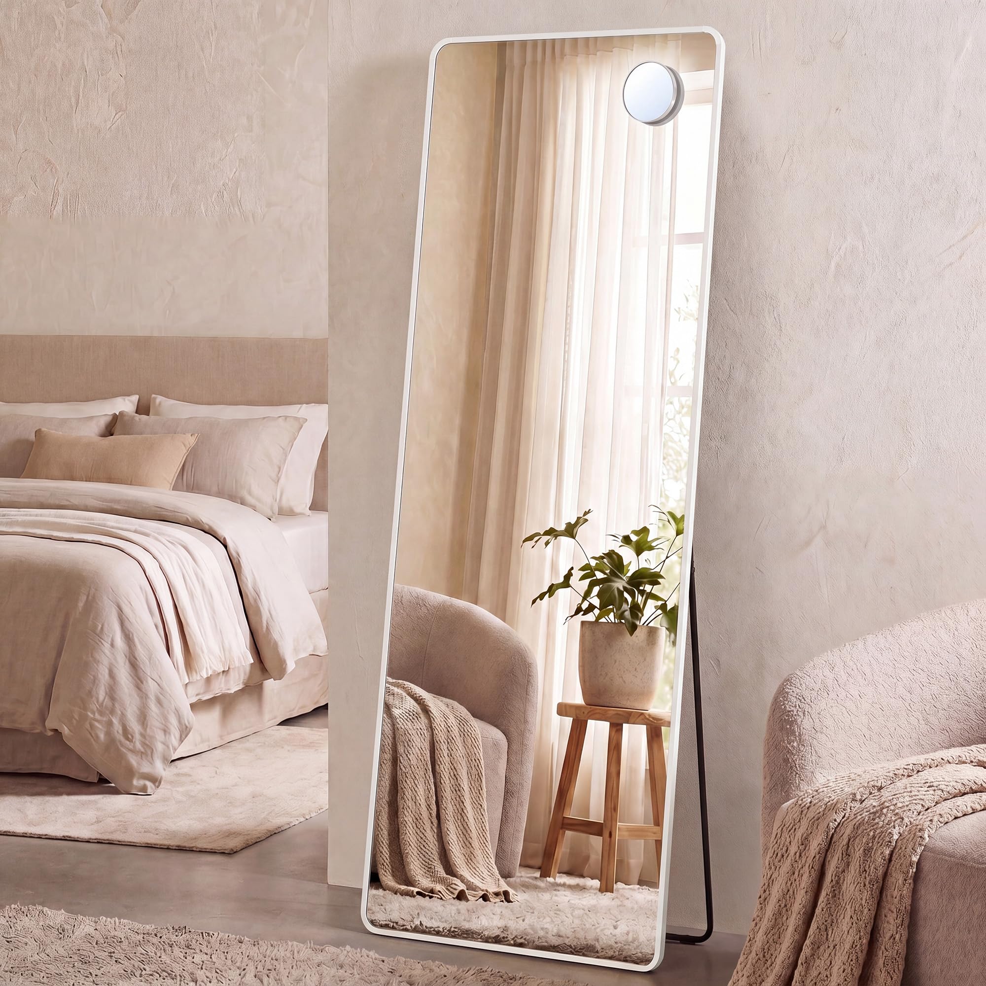 SONGMICS Ganzkörperspiegel, 160 x 50 cm, rechteckiger Standspiegel, mit Vergrößerungsspiegel, Rahmen aus Aluminiumlegierung, Hartglas, für Schlafzimmer, Wohnzimmer, Garderobe, mattweiß LFM030WC02