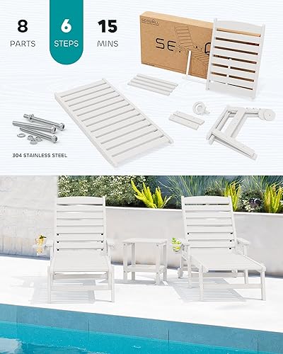 Miniatura 5 de SERWALL Juego de 2 tumbonas para patio, 78 pulgadas de largo, 5 posiciones ajustables, HDPE, tumbona para exteriores, para piscina, silla de salón