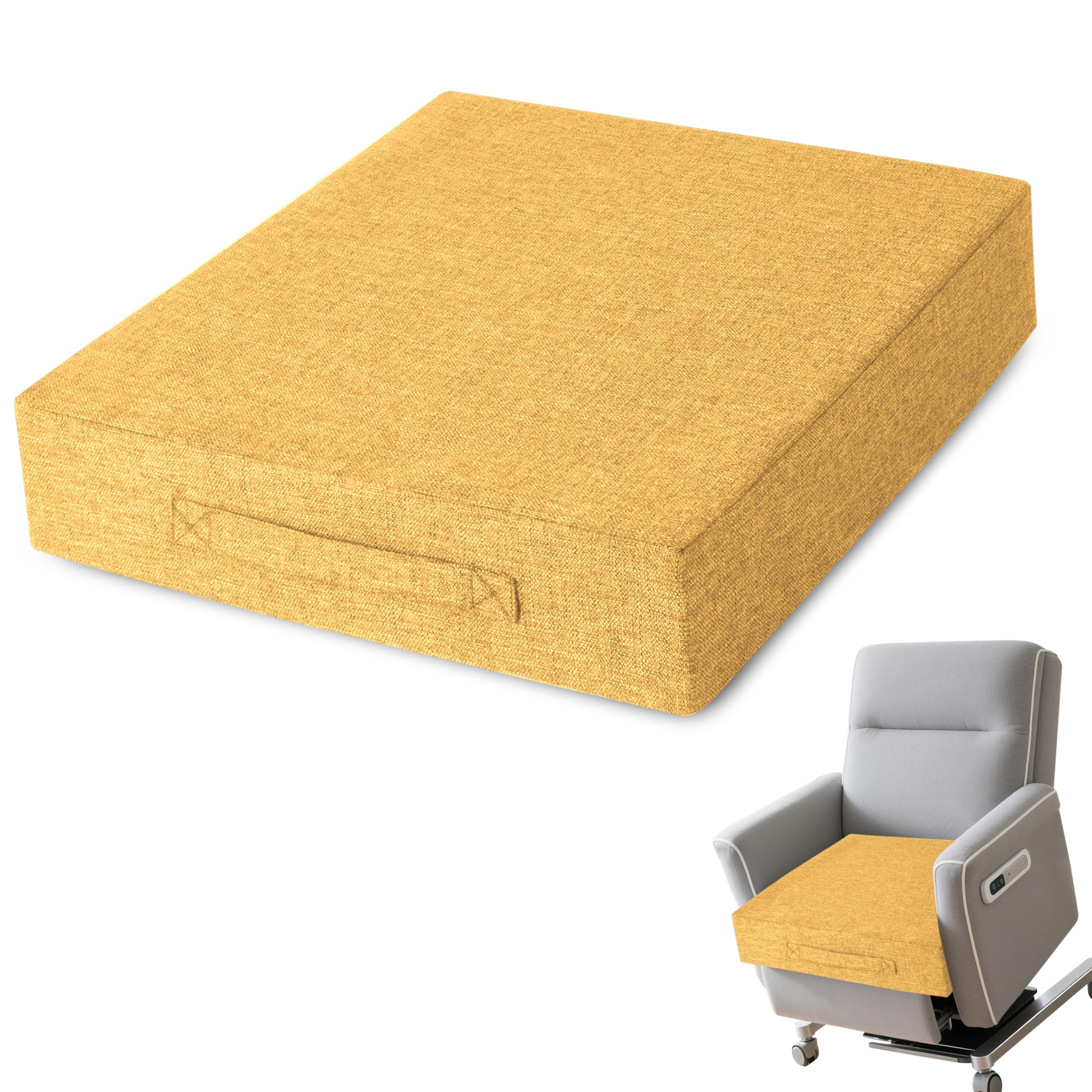 AddGrace Recliner Cushions for Elderly Thick Seat Cushion 20"x20"x4" Chair Pads with Non Slip Backing and Washable Cover for Couch Armchair Chairs Yellow