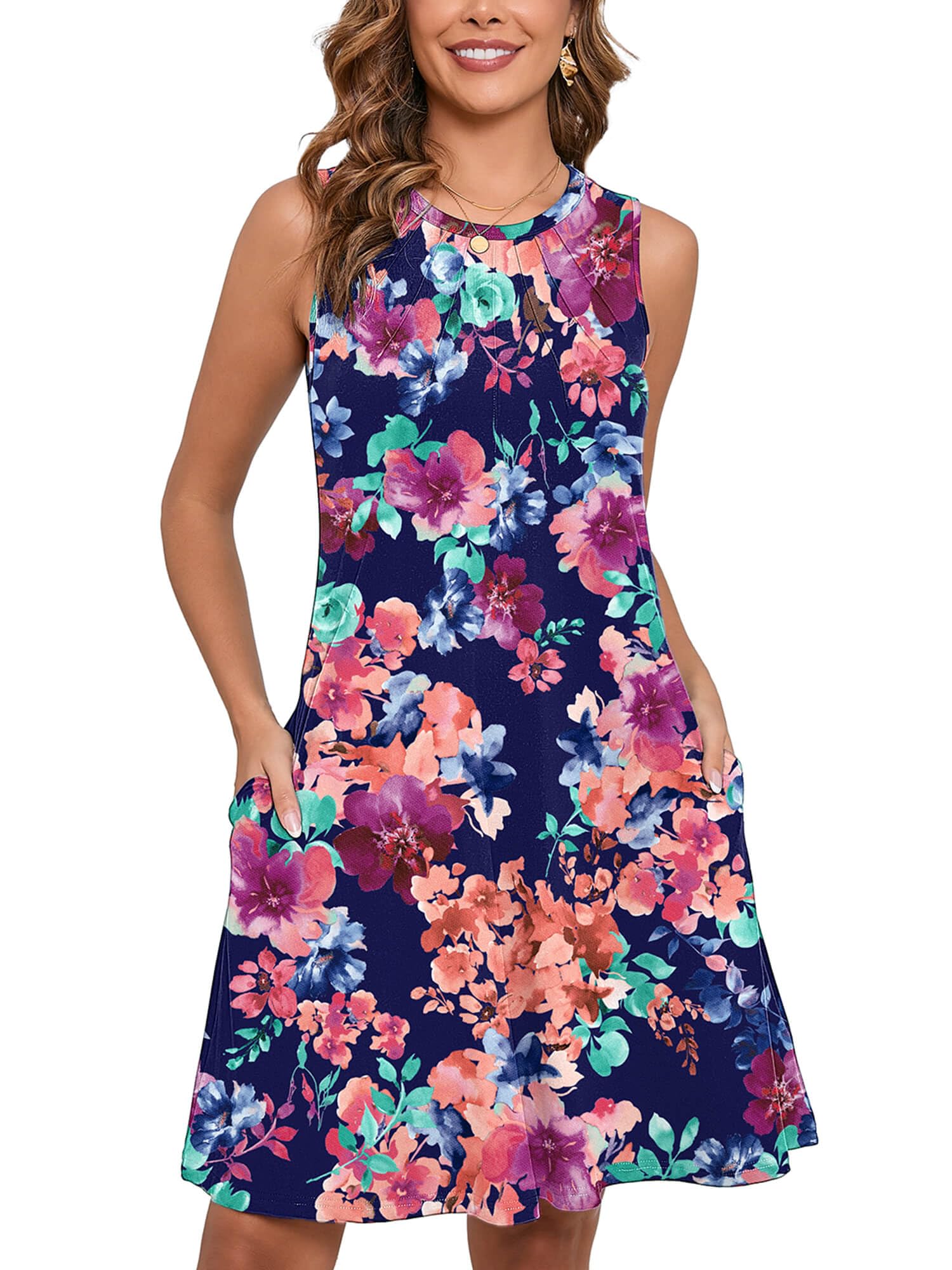 Heymoments Women Sleeveless Summer Beach Dresses with Pockets