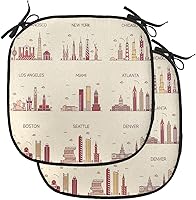 Vista 168 de Lunarable USA Chair Cushion Pad, American Cities Skylines Metropolis Architecture Sketch Style Hand Drawn Art Print, Seat Padding for Kitchen &