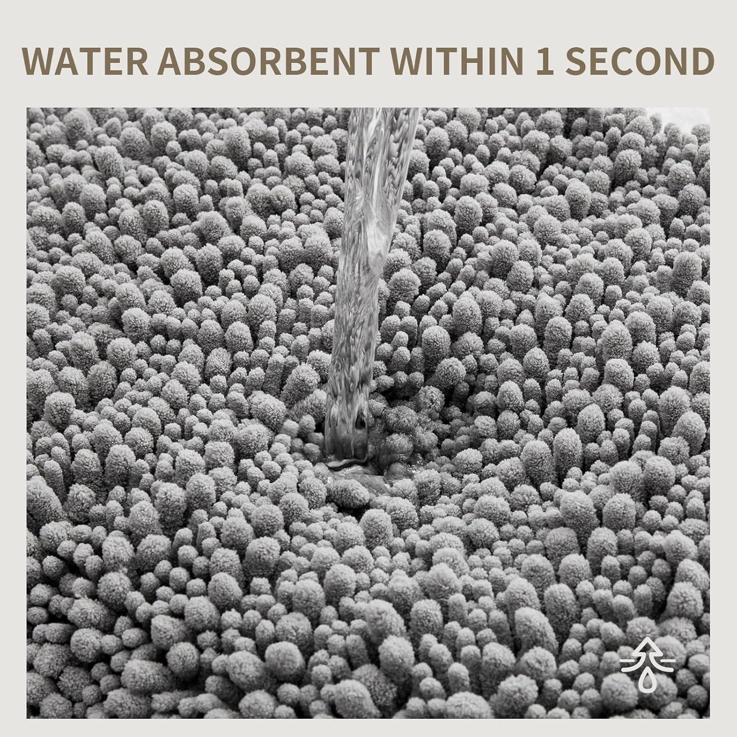 Bathroom Rugs Non Slip Washable, Extra Thick Soft Chenille Absorbent Bath Mat, High Density Barrier Non Slip Backing, Quick Dry Plush Shaggy Floor Carpet for Tub&Shower , Grey