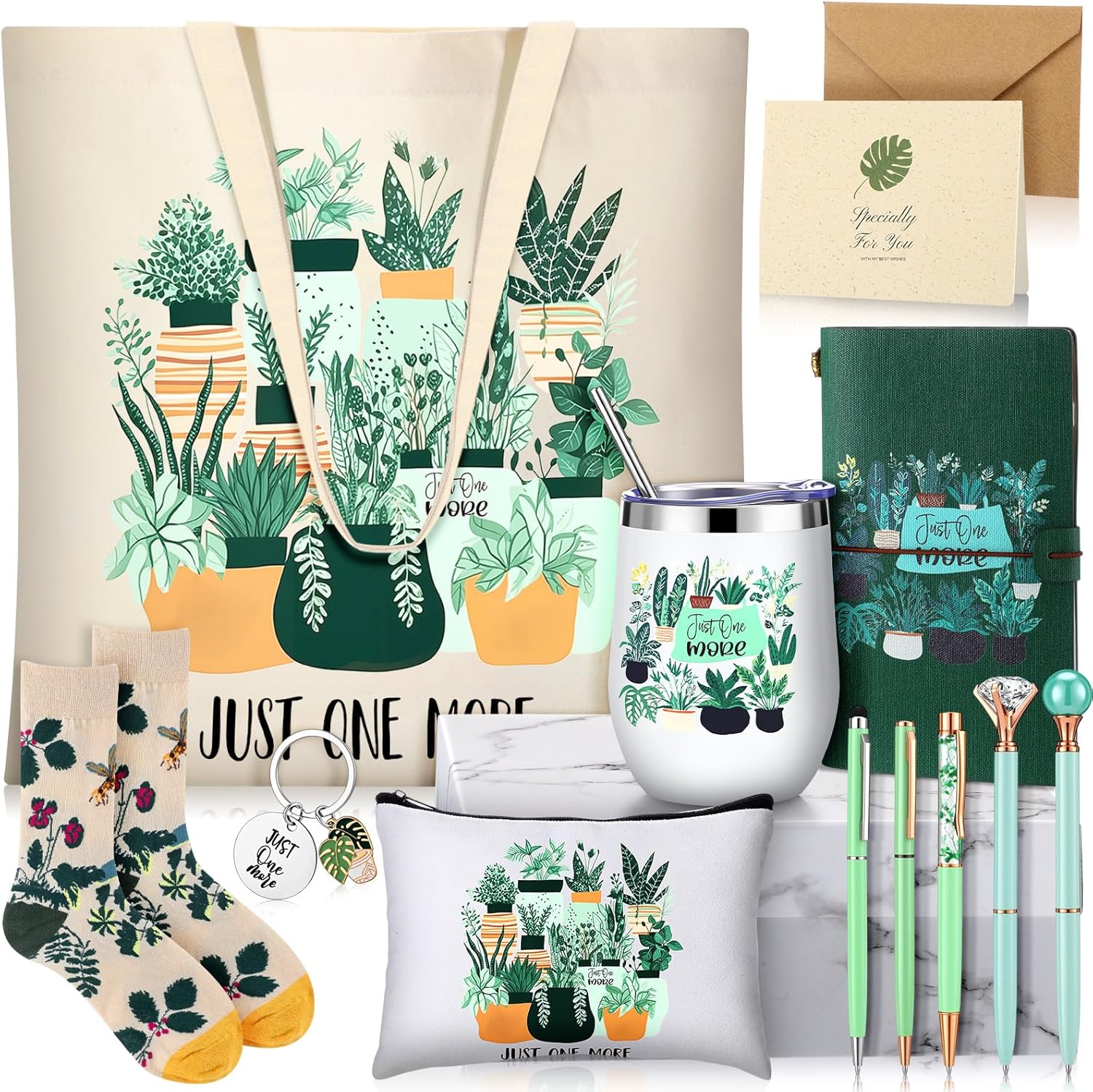 Patelai 13 Pcs Plant Lover Gift for Women, Include Canvas Tote Bag Cosmetic Bag Novelty Coffee Mug Socks Keychain Notebook Ballpoint Pens Greeting Card Gift Box for Mother's Day Christmas Birthday
