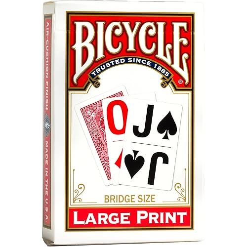 Bicycle Large Print Playing Cards, Bridge Size Playing Cards, Large Print Playing Cards for Seniors, 1 Deck, Red & Blue, Color May Vary