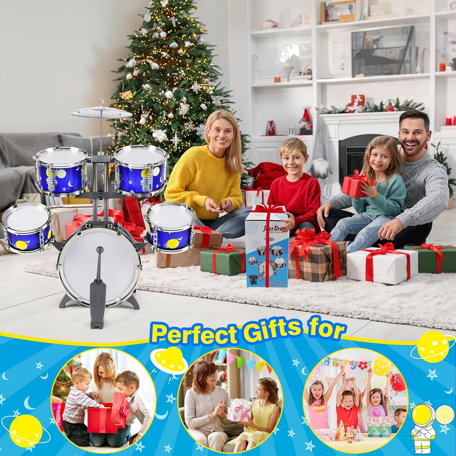 Toddler Drum Set Toys for Boys Ages 3-5 Kids Jazz Drum Kit with Bass Drum, 5 Drums Music Toy for 3 4 5 6 Year Old Boys Girls Gifts