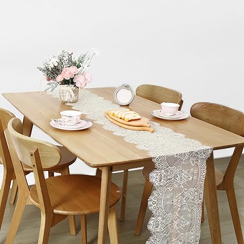 Miniatura 5 de LuoluoHouse Manteles rectangulares de encaje blanco rústico para recepción de boda, decoración de mesa de granja, 60 x 120 pulgadas