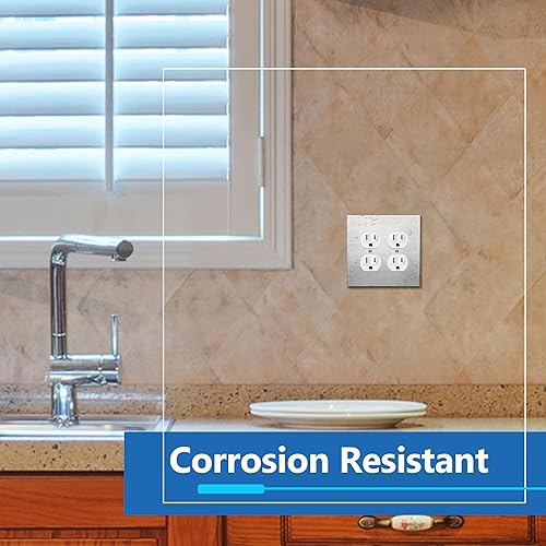 Miniatura 3 de LIDER Placa de pared de metal para receptáculo doble dúplex, resistente a los impactoscorrosión, cubierta de salida de metal, acero inoxidable 430,