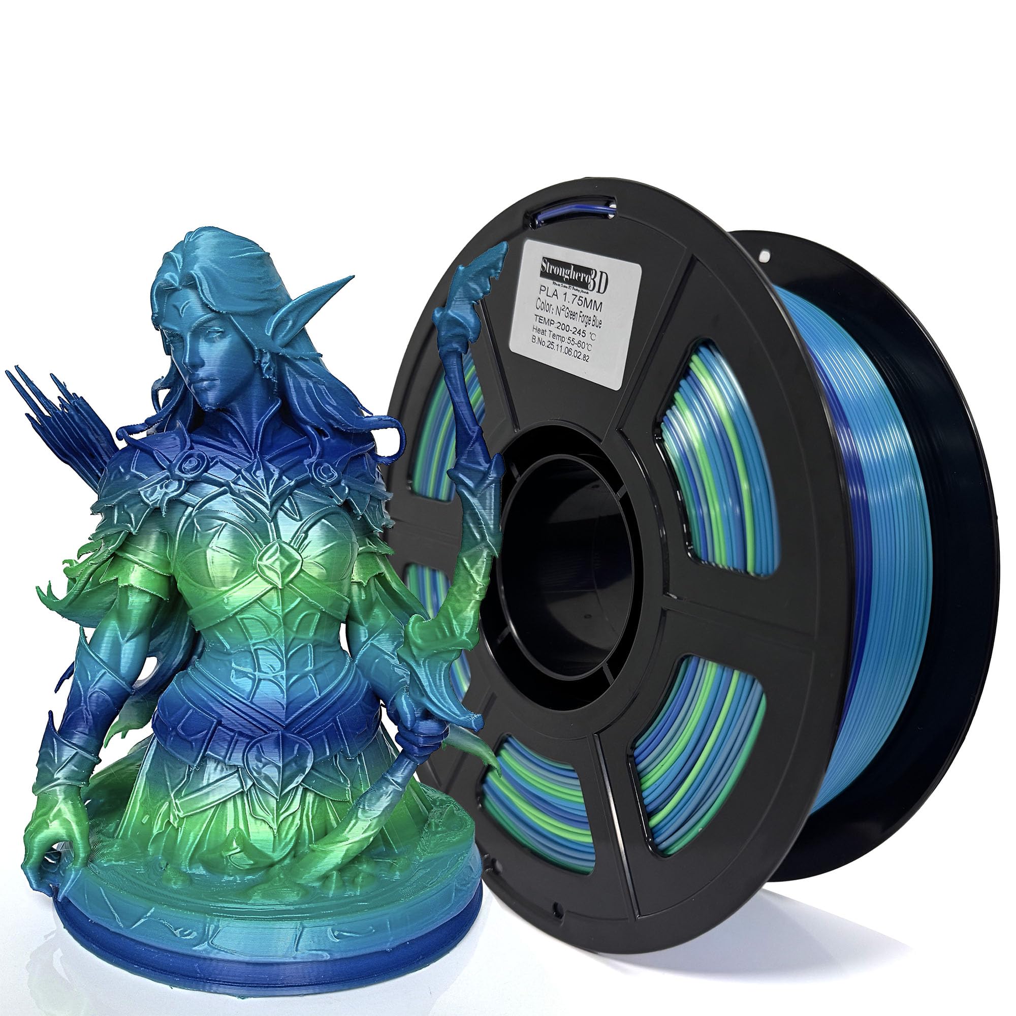 Stronghero3D PLA 3D Printer Filament 1.75mm,Silk Green and Galaxy Blue,1kg(2.2lbs) Accuracy +/-0.05mm for ender3 Cr10 Sovol
