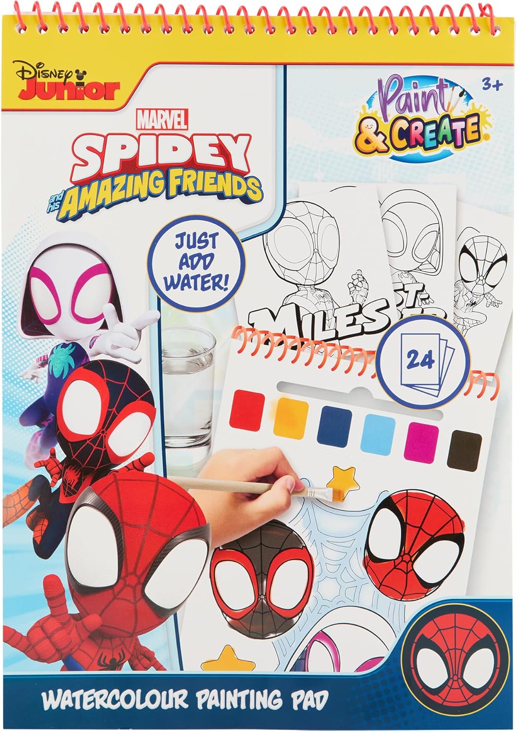 Disney Junior Spidey and Friends - Water Colouring Book with Brush - 24 Paint with Water Pages - Creative Fun for Kids Age 3+ (SP24355)