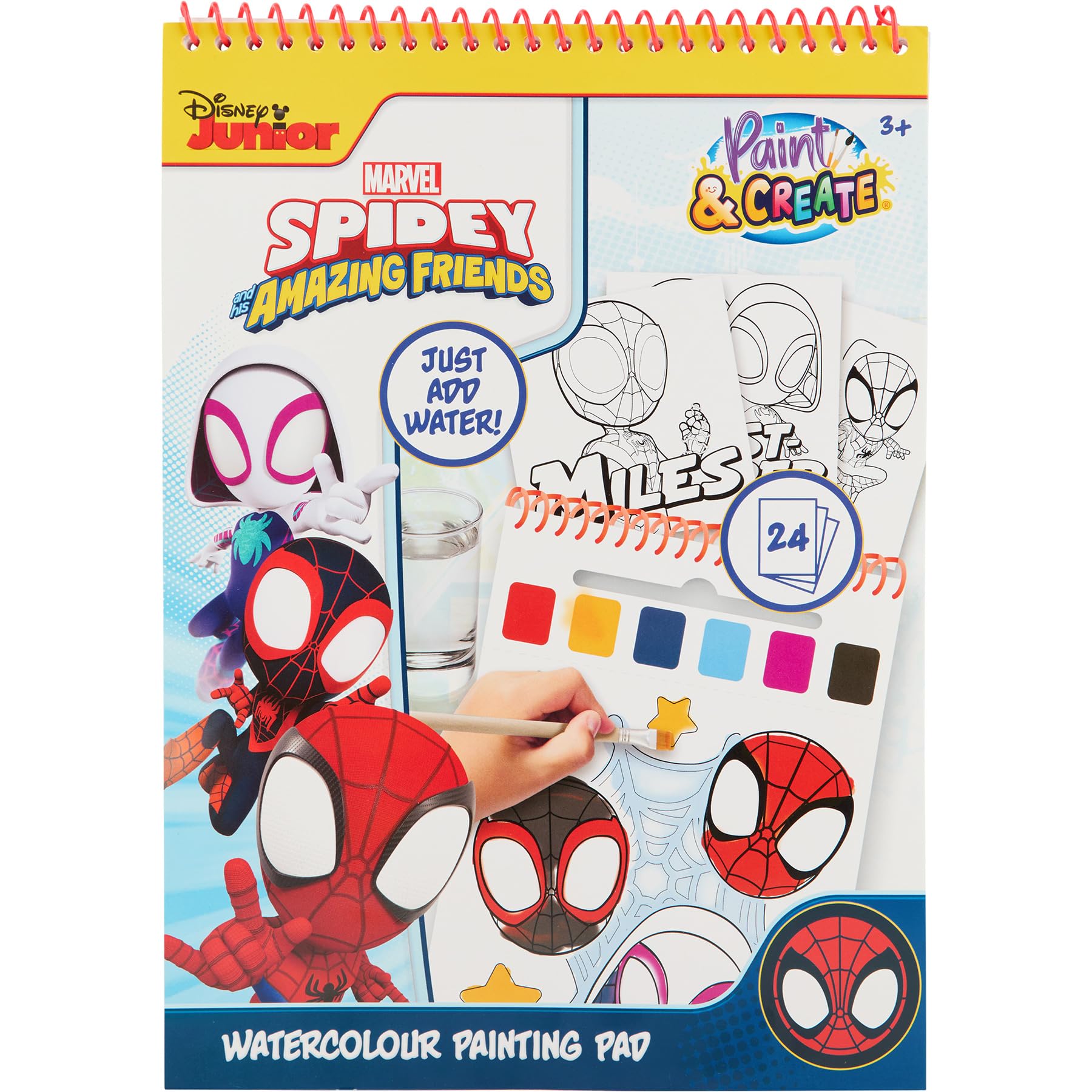 Disney Junior Spidey and Friends - Water Colouring Book with Brush - 24 Paint with Water Pages - Creative Fun for Kids Age 3+ (SP24355)