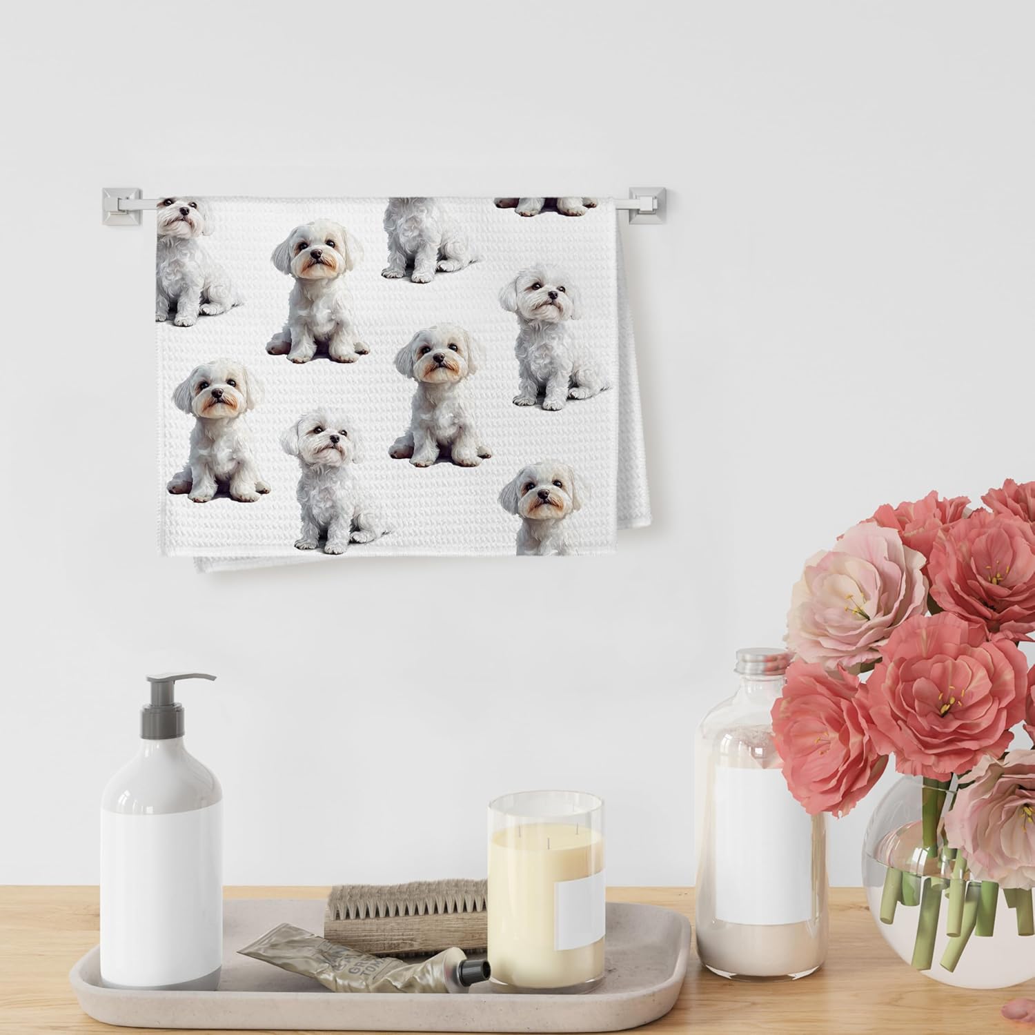 Maltese Dog Kitchen Dish Towels, Maltese Gifts Hand Towels for Bathroom Bathroom Kitchen Decor, Dog Mom Dad Lovers Owner Gifts for Women Men, 16x24 Inches - Image 6