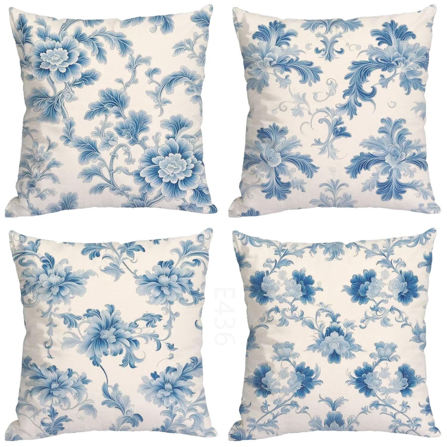 Azzurro Federe Cuscini Divano 55x55cm,4 Pack Pianta Estate Esterno Cuscini per Divano,Doppio Lato Quadrato Morbido Cuscini Divano,per Divano Soggiorno Sedia Autunno Dekoration Cuscino,Regali LY-436