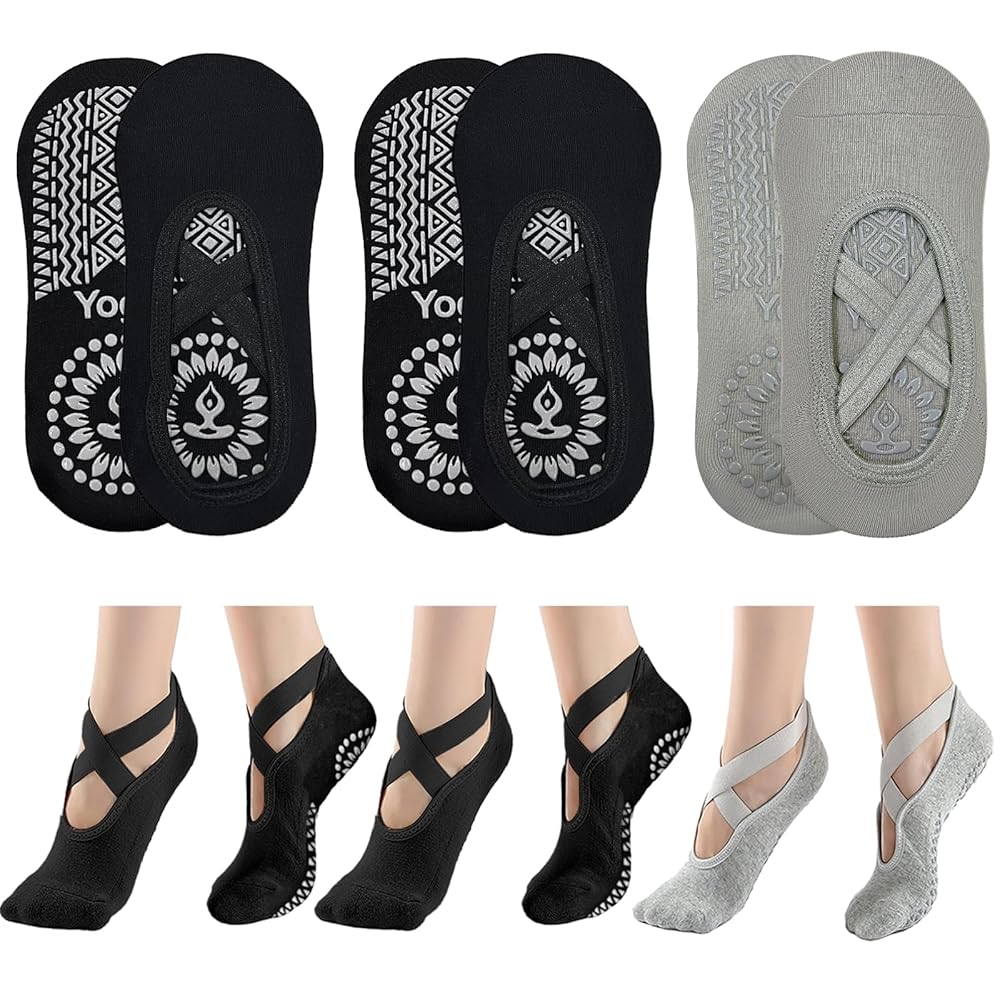 Calzini Antiscivolo Per Yoga E Pilates - 3 Paia Taglia Unica, Donna, Con Suola In Gomma