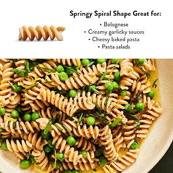 DeLallo Whole Wheat Fusilli Pasta, 1 Pound Bag, 4 Pack, 100% Organic, Whole Grain Spiral Noodles, Imported from Italy, Made with Durum Wheat