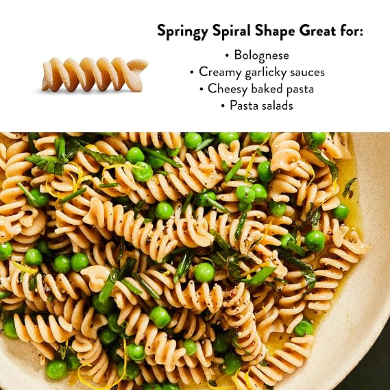 DeLallo Whole Wheat Fusilli Pasta, 1 Pound Bag, 4 Pack, 100% Organic, Whole Grain Spiral Noodles, Imported from Italy, Made with Durum Wheat