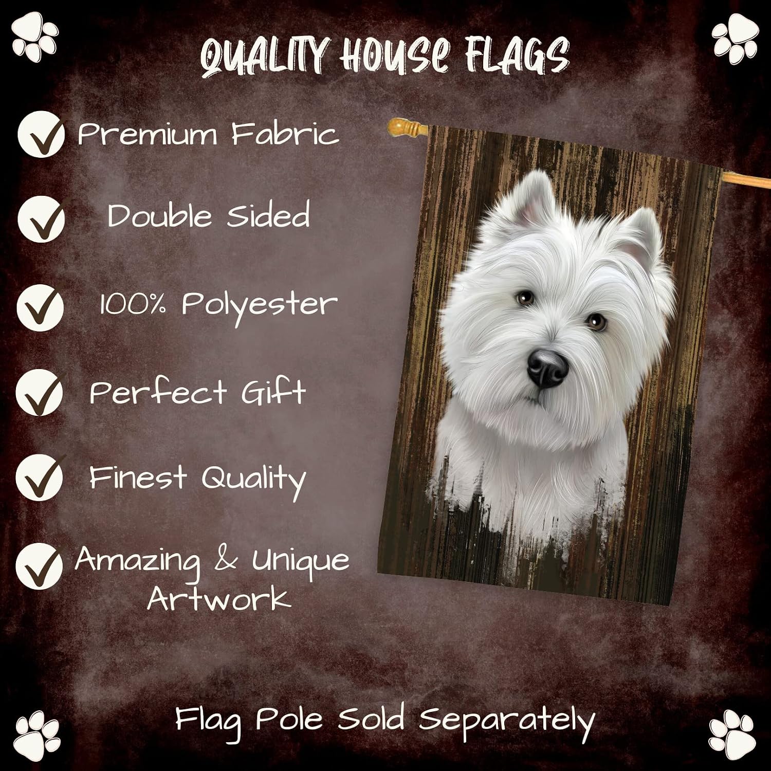 Rustic West Highland Terrier Dog House Flag - Outdoor Double Sided Pet Portrait Weather Resistant Premium Quality Home Decorative Flags - 100% Polyester 29"w x 43"h, HFLG55133