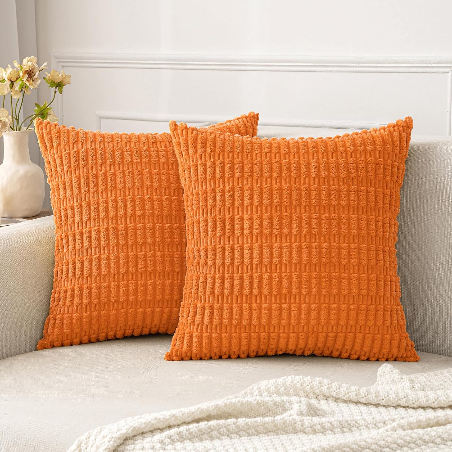 MIULEE Pack of 2 Decorative Fall Orange Throw Pillow Covers