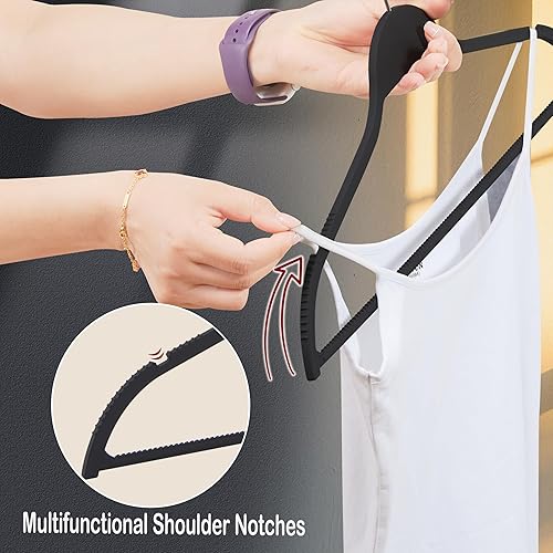 Miniatura 5 de ELONG HOME Perchas con revestimiento de goma antideslizante, paquete de 20 perchas duraderas que ahorran espacio con gancho de metal fuerte, diseño