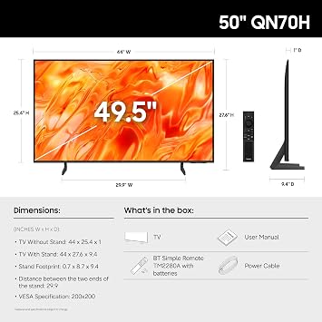 Samsung 50-Inch Class QN70H Series, Neo QLED Mini LED, 4K, Smart TV, 2026