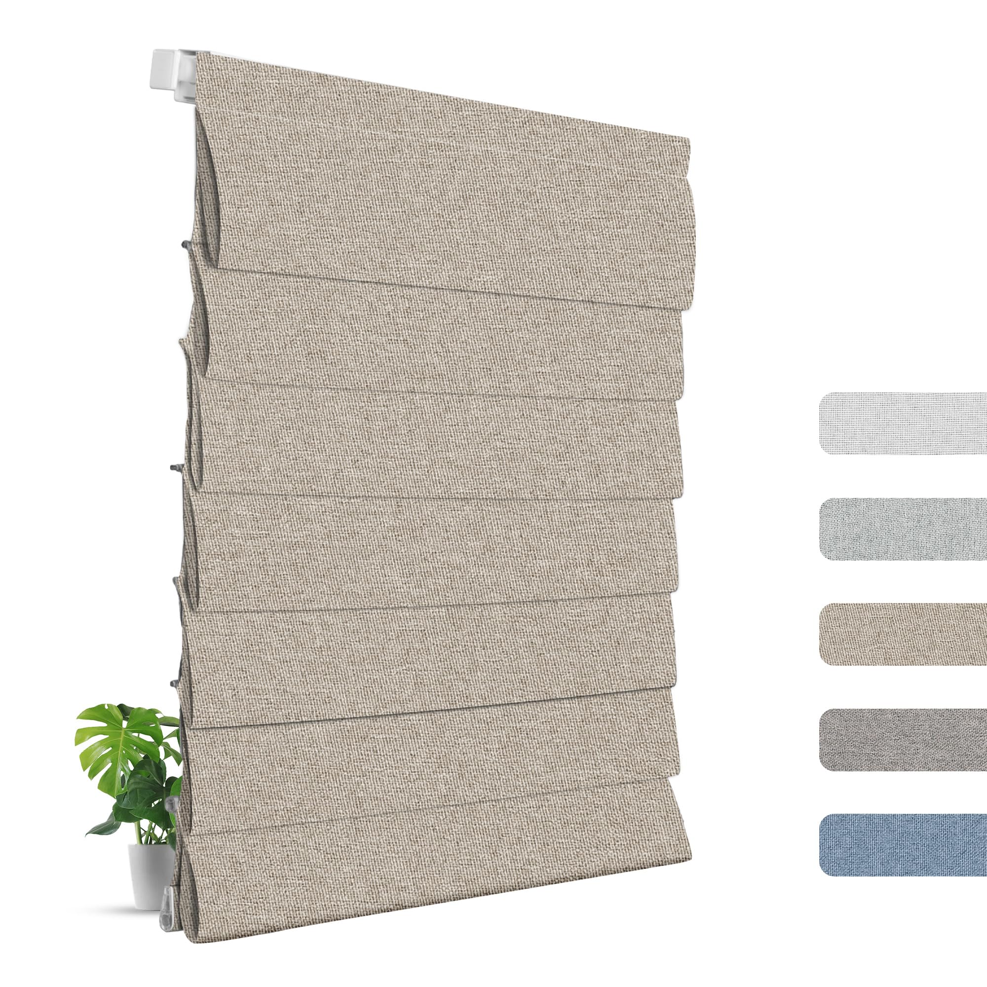 View 1 of ***STOCK PHOTO FOR REFERENCE ONLY***Blackout No Drill Roman Shades Pull Down (34"W x 48"H)Light Brown