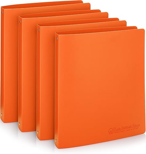 Carpeta económica de 3 anillos redondos de 1 pulgada, con capacidad para 175 hojas, flexible, ligera, paquete de 4, apertura lateral, color naranja
