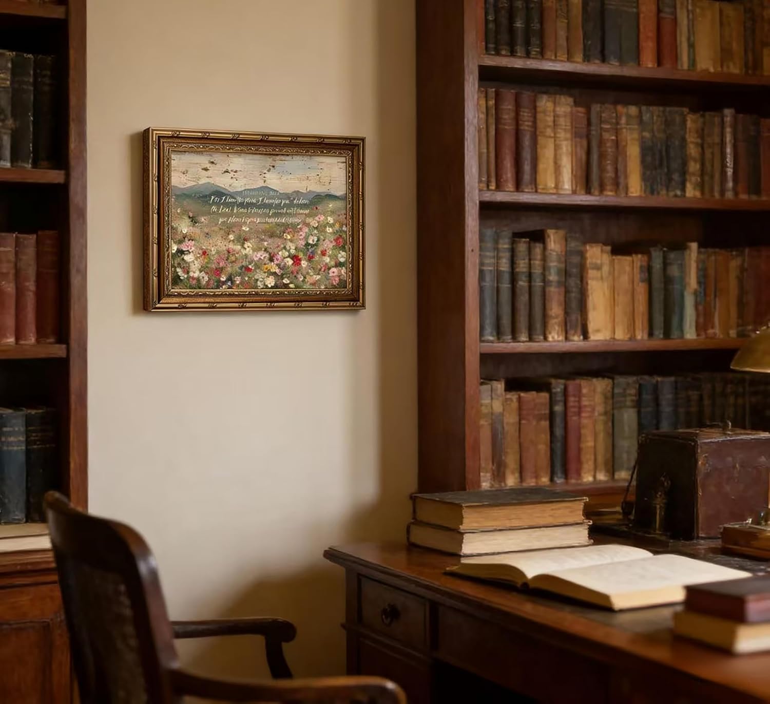 Vintage Gold Framed Christian Floral Scripture Wall Art,Retro Bible Verse Wildflower Landscape Canvas Painting Picture Wall Decor,Jeremiah Religious Faith Poster Print Artwork,for Living Room,