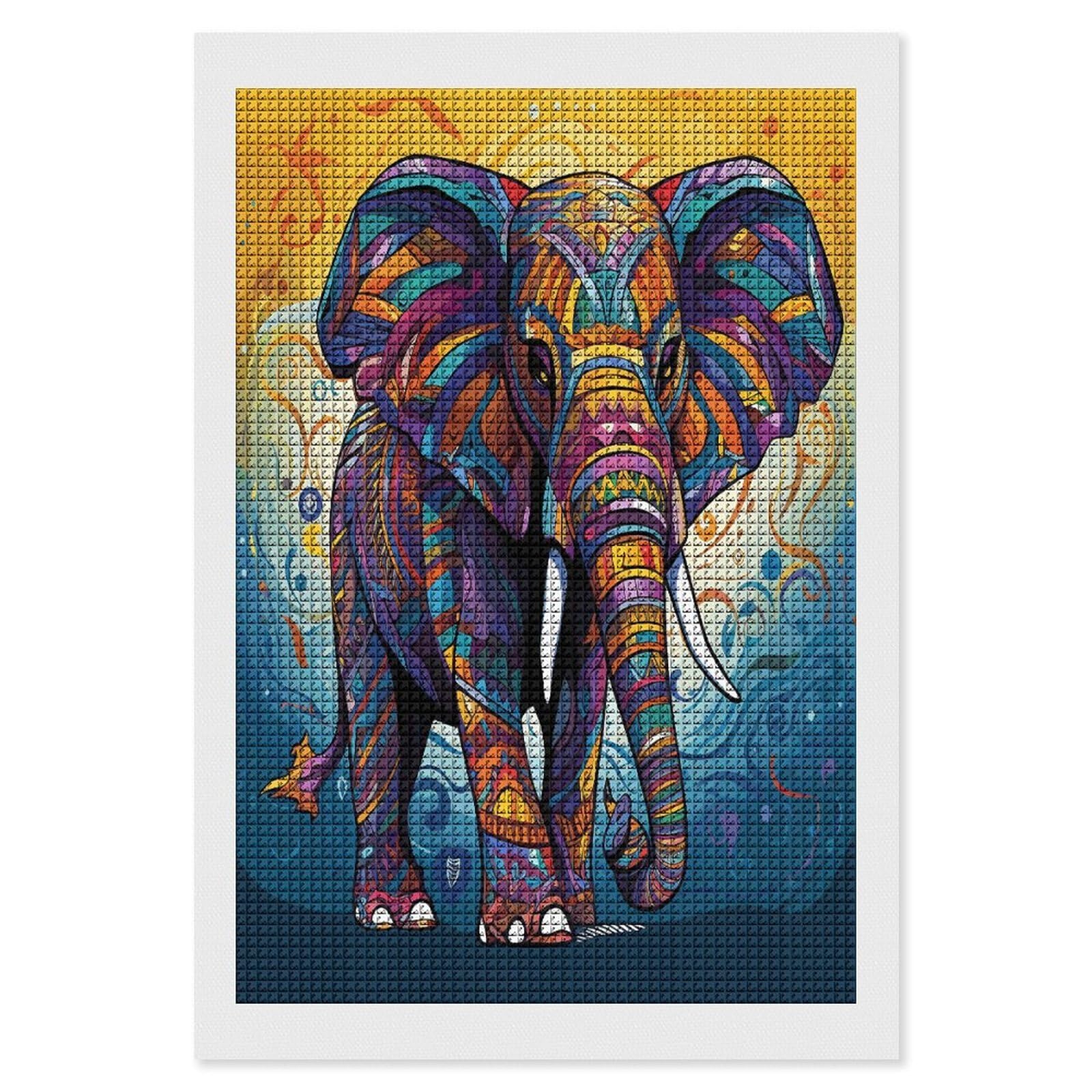 FodPand Colorful Elephant Diamond Painting Kit for Beginner Fun 5D DIY Crafts for Adults Diamond Art Kits Square Diamond Art Canvas Painting Gem Art Crafts for Home Wall Decor 8"x12"