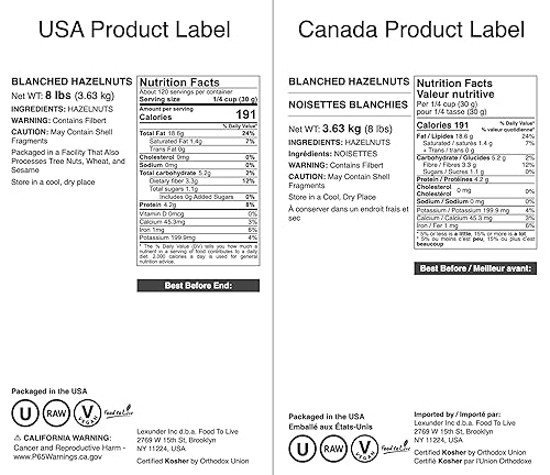 Miniatura 2 de Avellanas blanqueadas, 8 libras - Filberts enteros crudos, sin piel, sin sal, nueces sin tostar, aperitivo vegano, kosher, a granel. Buena fuente de