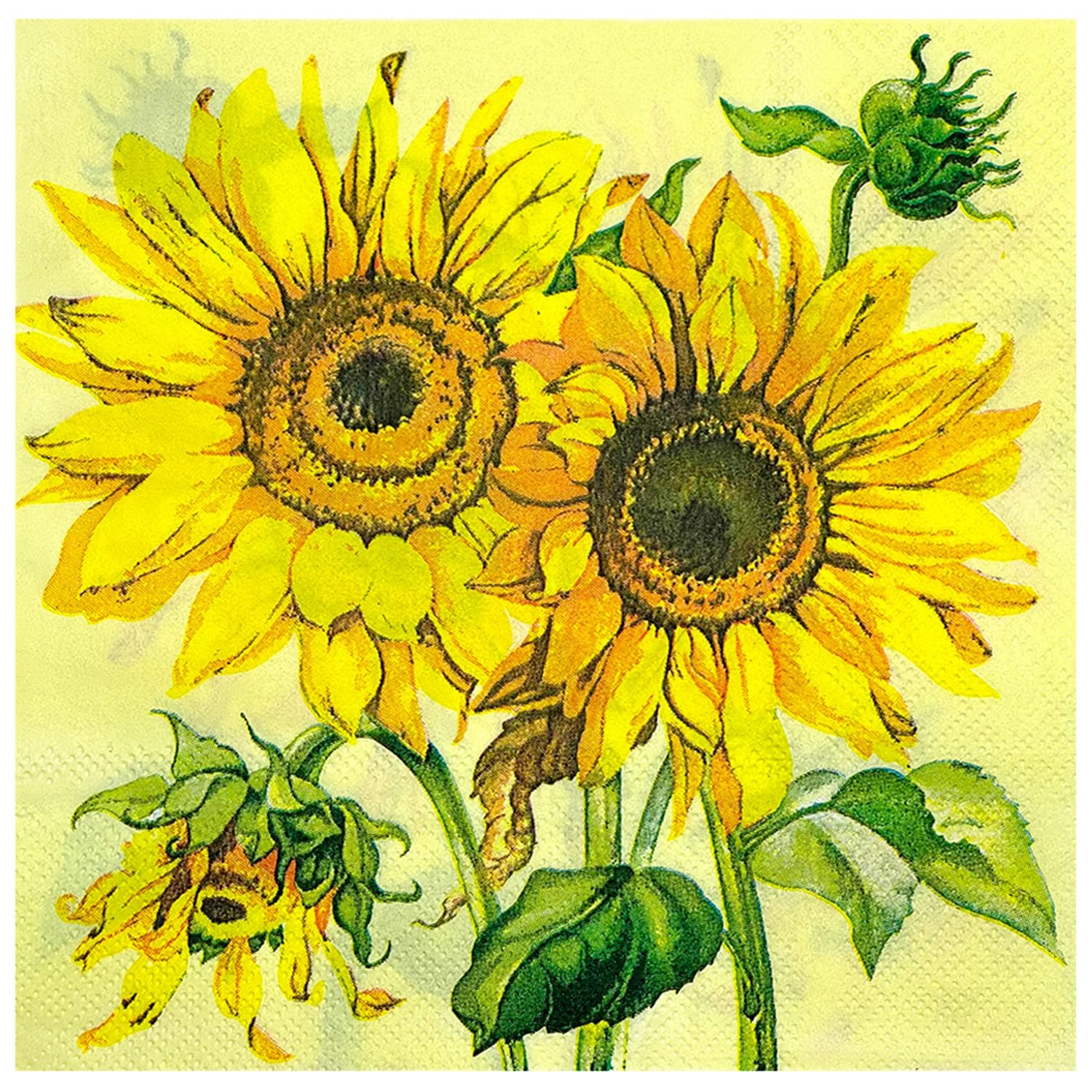 Servilletas Papel Girasol Amarillo Desechables Servilletas Decoupage Cocktail Cumpleaños 2 Capas Toilet Papel Higienico Decoración de Mesa para Bodas,Fiesta en el Jardín 30 Paquetes(33x33cm）