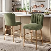 chairus Set of 2 Bar Stool with Wooden Legs Chairs for Kitchen Island Nordic Design, Padded High Stools with Petal Back for Dining Room/Cafe, Green