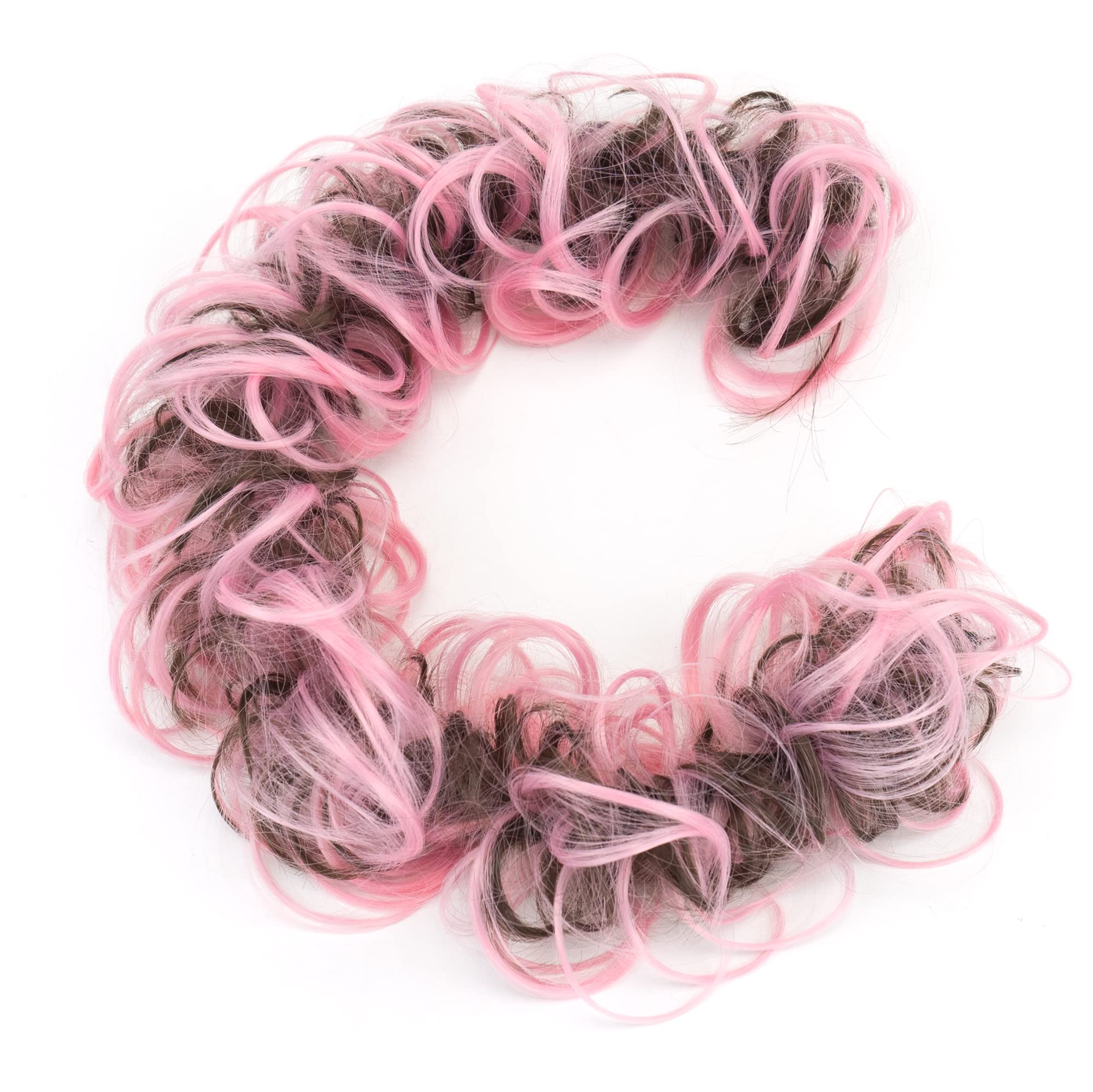 IMISSU Large Size Hairpiece Curly Messy Hair Bun Wrap Scrunchies Elastic Hair Band Donut Updo Chignon Hair Extension Piece for Women Girl (Brown Pink) - Image 2