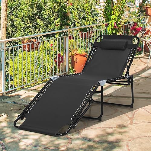 Miniatura 2 de GYMAX Sillas de descanso para exterior, tumbona de bronceado de playa plegable extra alta con respaldo ajustable de 4 niveles, reposapiés de 2