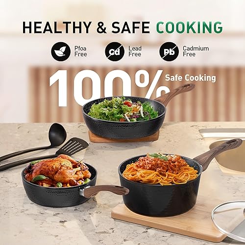 Miniatura 5 de MAISON ARTS Juego de ollas y sartenes antiadherentes juego de utensilios de cocina de 15 piezas con revestimiento de granito para inducción y apto