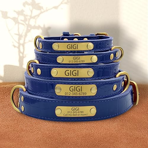 Miniatura 29 de Collar de perro de cuero genuino personalizado con placa de nombre grabada, duradero y elegante collar de perro personalizado para perros pequeños