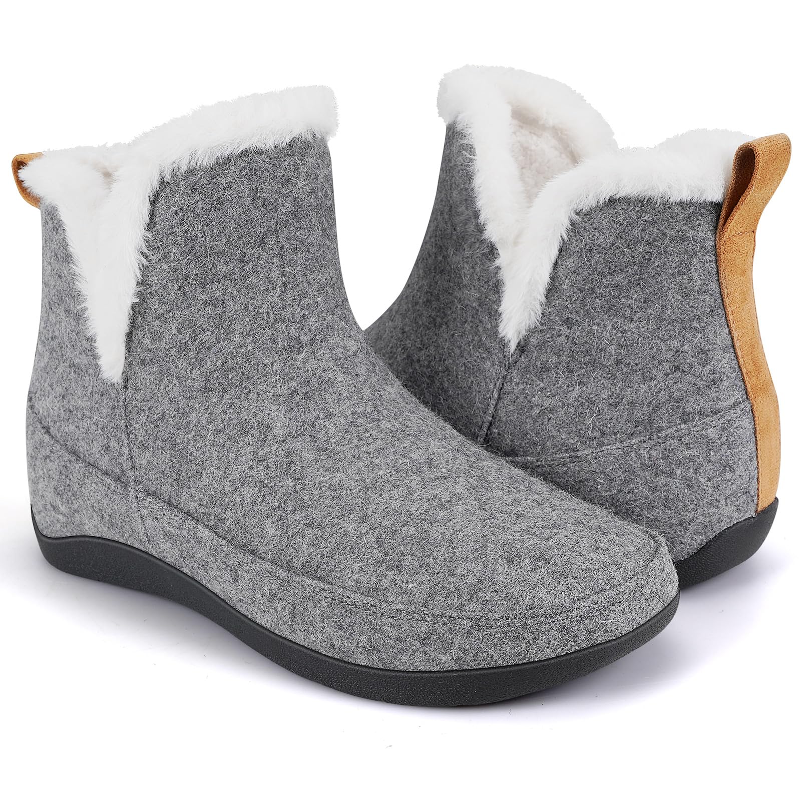 ERGOfoot Slipper Boots With Arch Support for Women Men, Comfy Plantar Fasciitis Orthopedic Slippers for Indoor Outdoor, Wool Felt Slipper Booties with