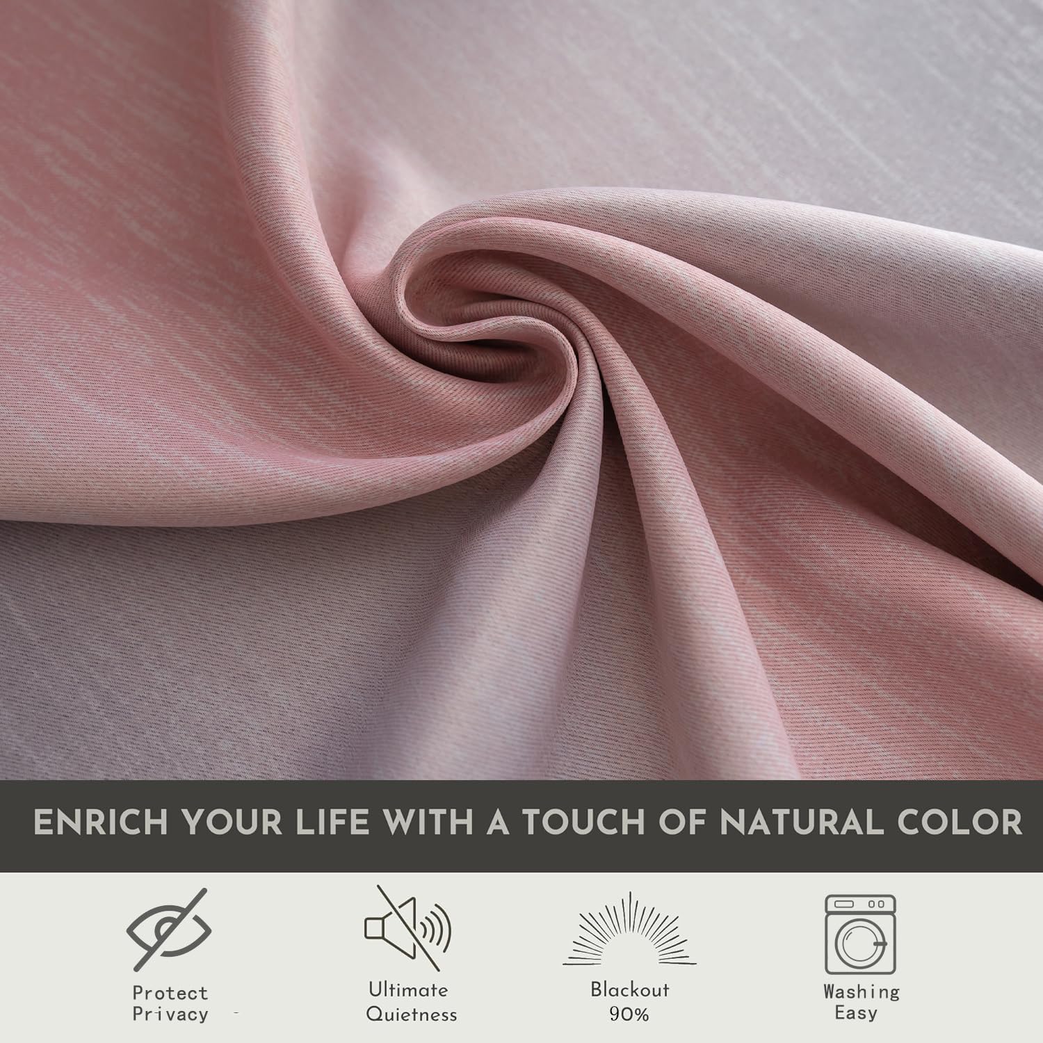 Double Layer Ombre Curtains for Girls Room Girls Bedroom Kids Room Grommets Top 63 Inch Lengt Rainbow Blackout Window Drapes 2 Panels, Pink & Grey