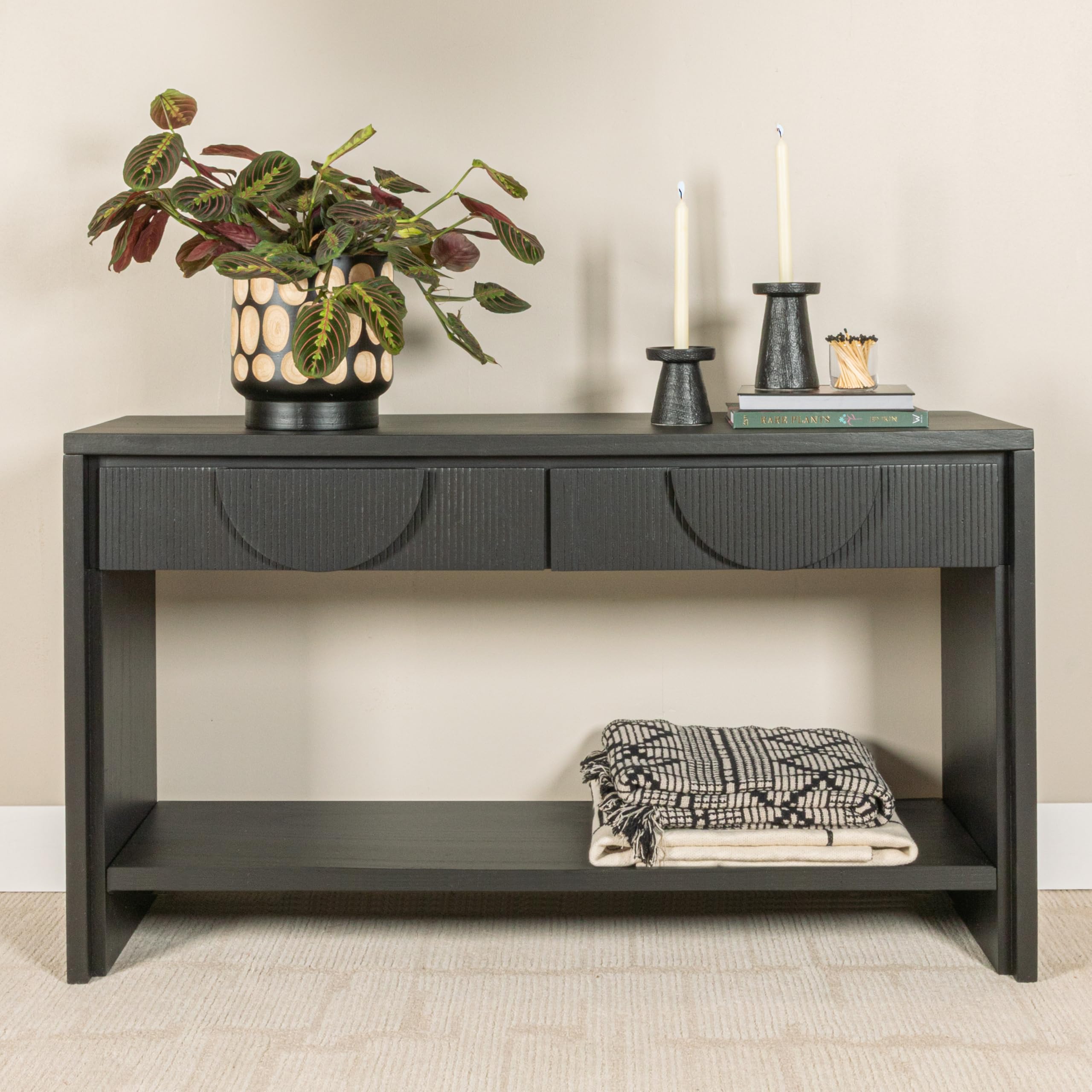 Creative Co-Op Modern Black Console Table with Storage Drawers