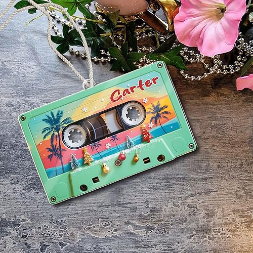 Miniatura 3 de Cinta de casete personalizada, adorno de Navidad, plano 2D, decoración musical retro con diseño de arcoíris, regalo único para fanáticos de la