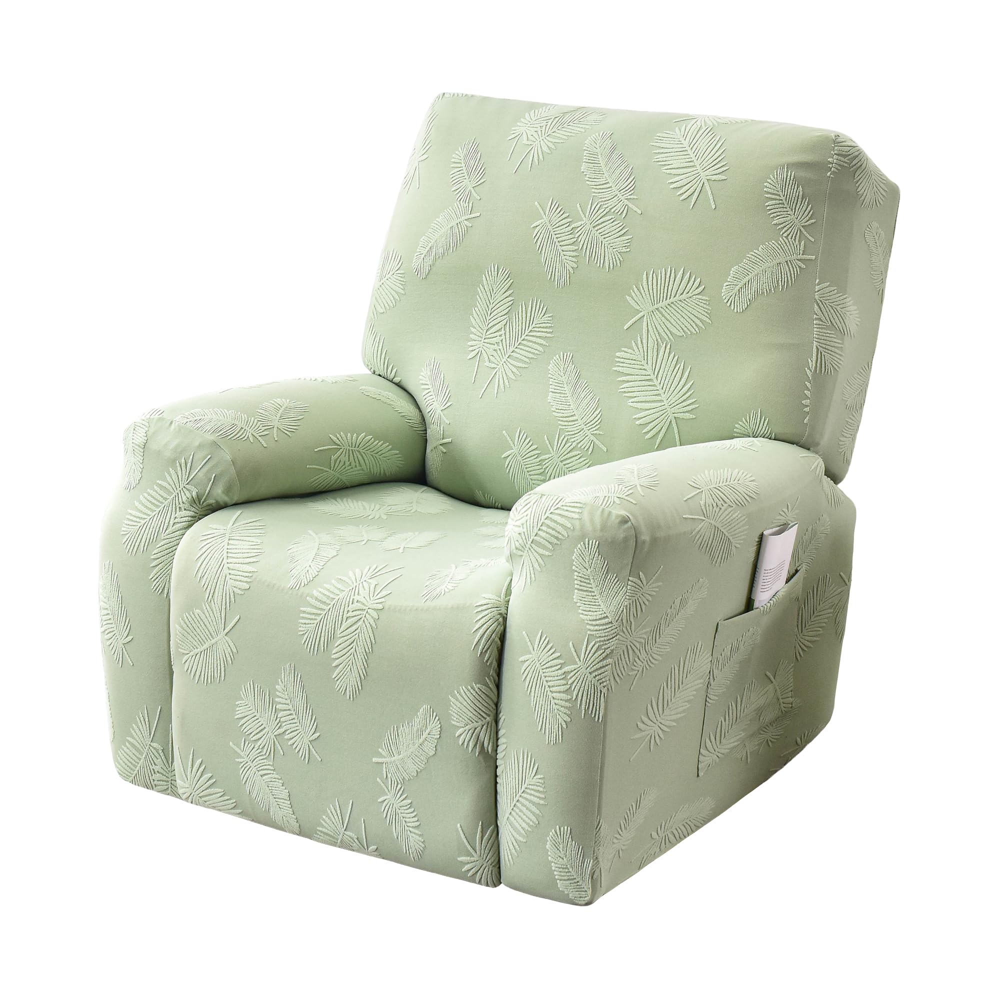PENDEJATO Stretch Recliner Chair Covers, 4-Piece Recliner Slipcover Soft Jacquard Lazyboy Recliner Cover Non Slip Furniture Protector with Pocket (Light Green)
