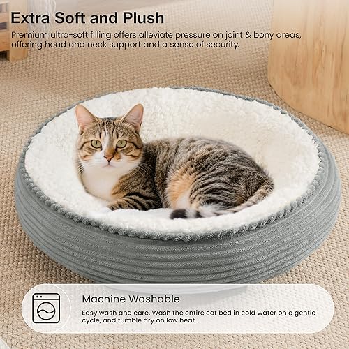 Miniatura 7 de Love's cabin Cama acolchada redonda en forma de dona para gatos y perros, cama para mascotas de 20 pulgadas para gatos o perros pequeños, parte