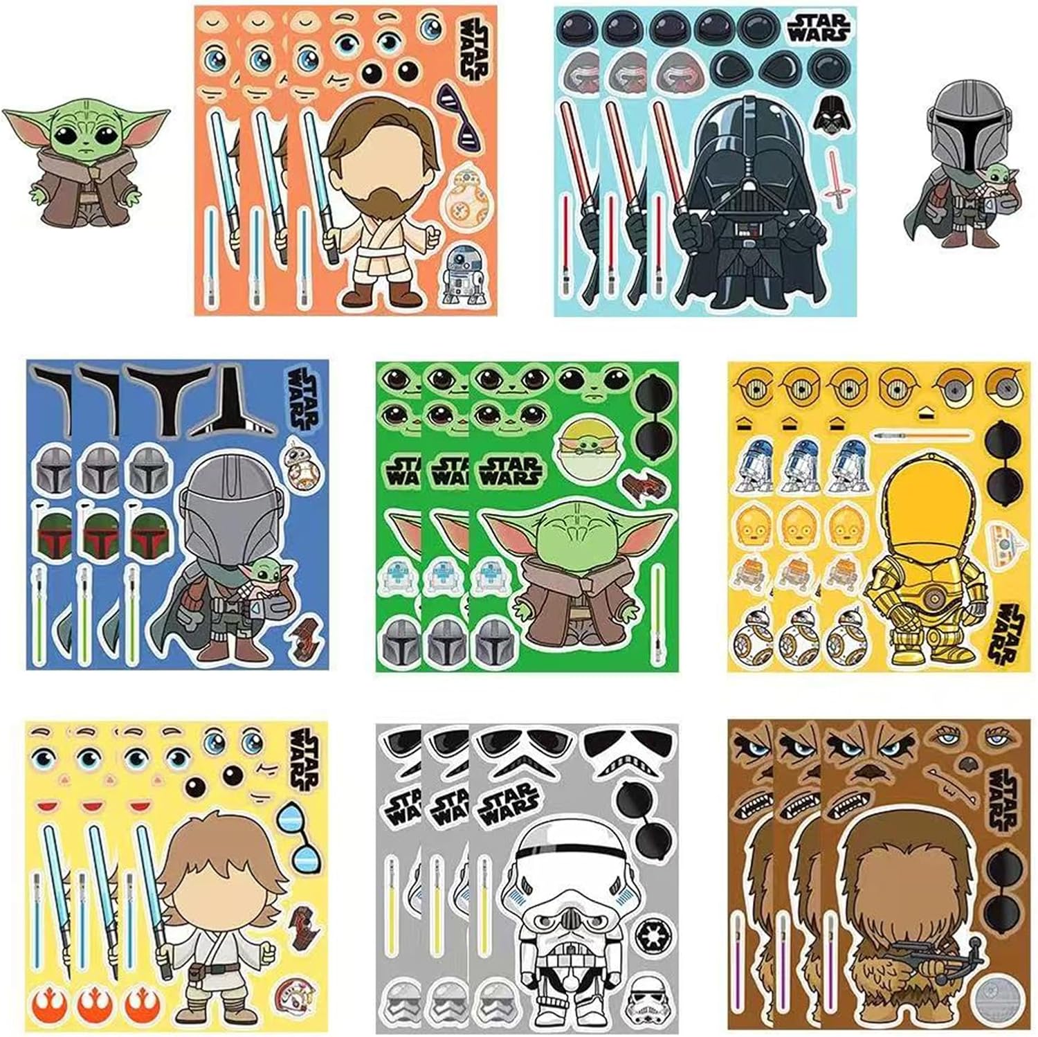 24 Sheets Star War Movie Stickers, Make a Face Sticker Sheets, Make Your Own (Purple)
