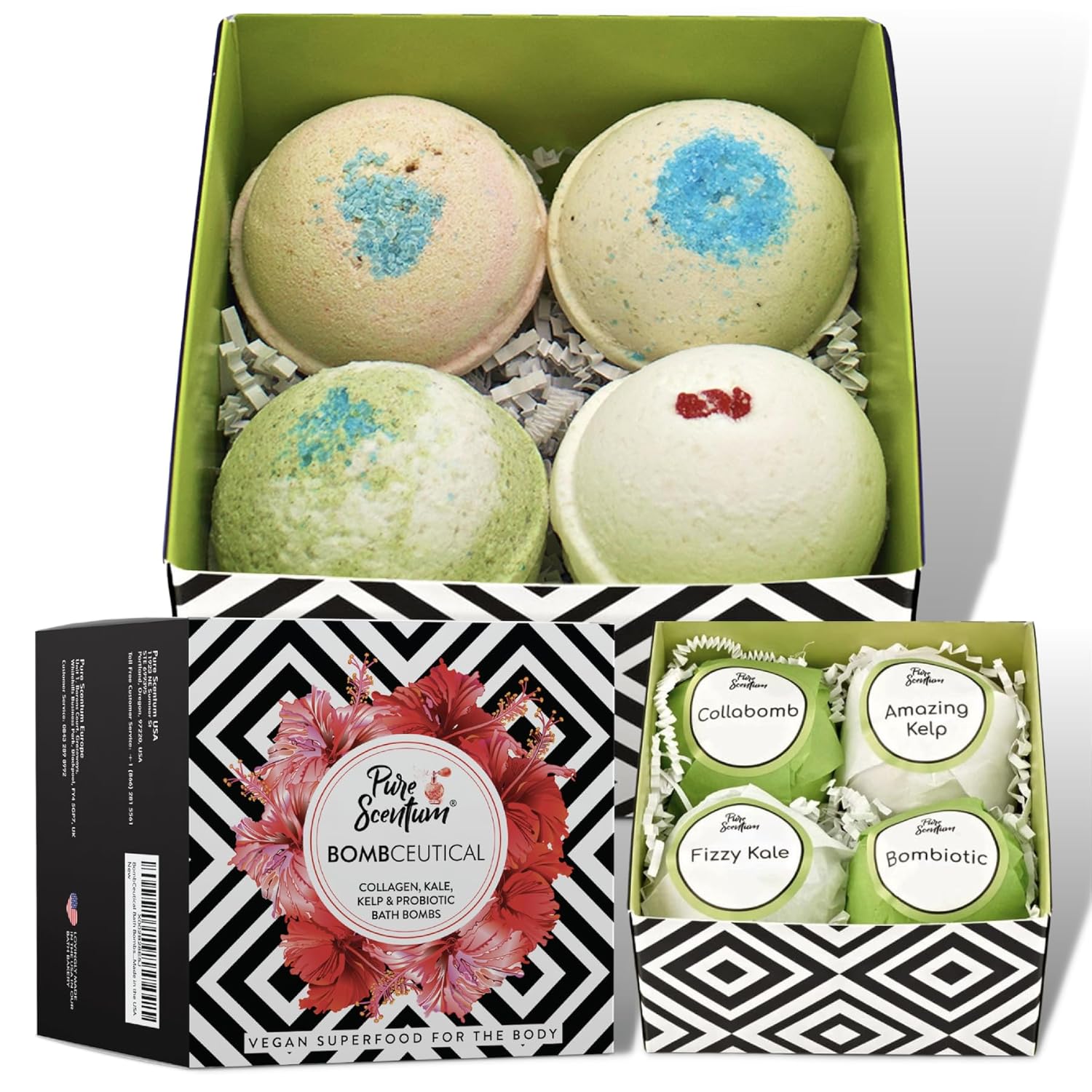 Bombceutical – Bath Bombs for Women – Soothes Acne, Dermatitis, and Eczema – Relaxing Bath Bomb Gift Set for Women with Kale, Kelp, Collagen, and Probiotic to Nourish The Skin