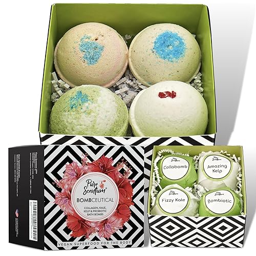 Juego de bombas de baño para mujer, 4 grandes hechos en Estados Unidos, naturales y orgánicos con manteca de karité que hidratan la piel seca en el