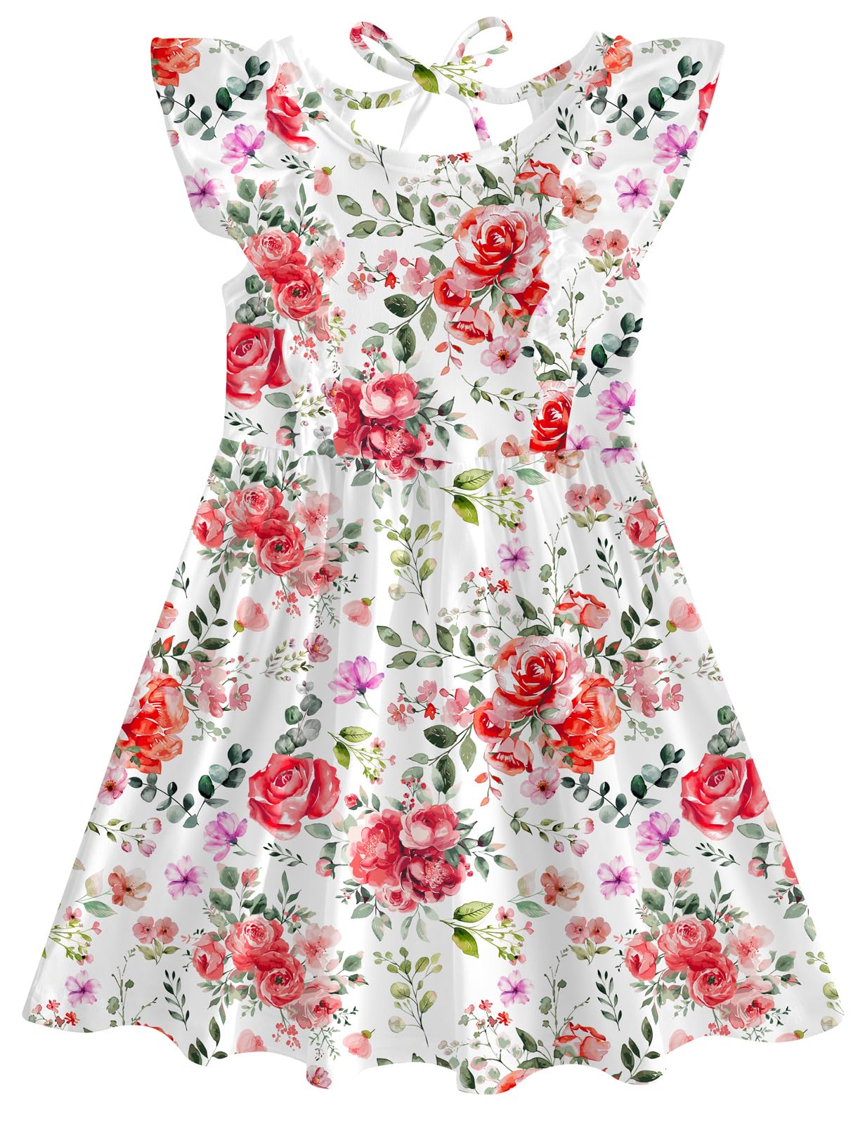 RAISEVERN Toddler Girls Dress Summer Ruffle Sleeve Dresses Sleeveless Tie Back Sundress for Kids 2-6T