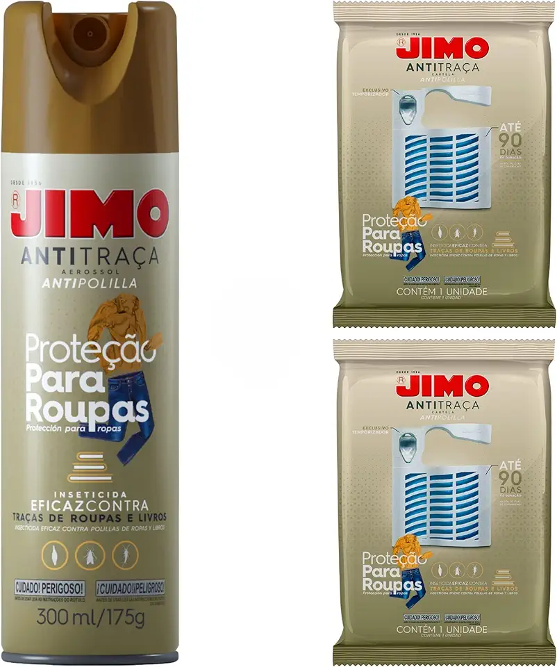 Controle de Traças e Ácaros em Guarda Roupas e Livros: 1 un Antitraça Spray 300ml/175g + 2un Antitraça Cartela Antipolilla